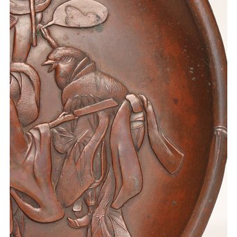 鳥獣戯画風　雀の祝辞銅香盆/小盆　K305 