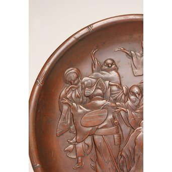 鳥獣戯画風　雀の祝辞銅香盆/小盆　K305 