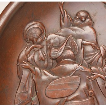 鳥獣戯画風　雀の祝辞銅香盆/小盆　K305 