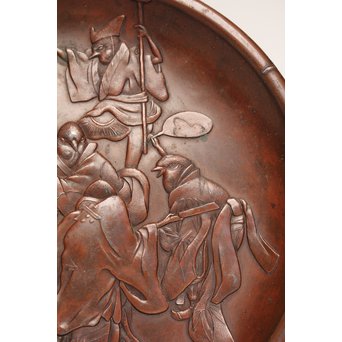 鳥獣戯画風　雀の祝辞銅香盆/小盆　K305 