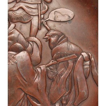 鳥獣戯画風　雀の祝辞銅香盆/小盆　K305 