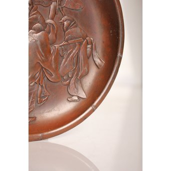 鳥獣戯画風　雀の祝辞銅香盆/小盆　K305 