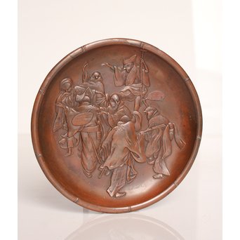 鳥獣戯画風　雀の祝辞銅香盆/小盆　K305