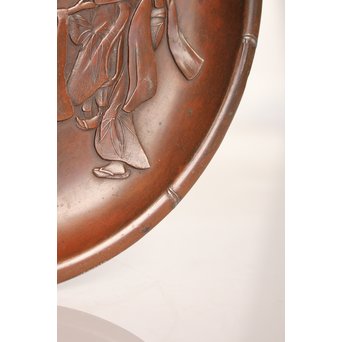 鳥獣戯画風　雀の祝辞銅香盆/小盆　K305 