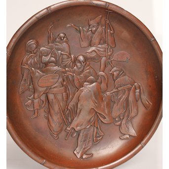 鳥獣戯画風　雀の祝辞銅香盆/小盆　K305 