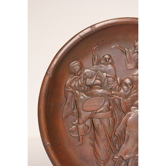 鳥獣戯画風　雀の祝辞銅香盆/小盆　K305 