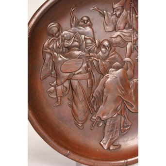 鳥獣戯画風　雀の祝辞銅香盆/小盆　K305 