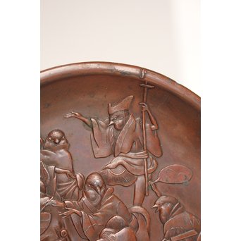 鳥獣戯画風　雀の祝辞銅香盆/小盆　K305 