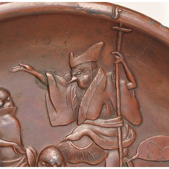 鳥獣戯画風　雀の祝辞銅香盆/小盆　K305 