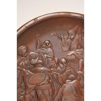 鳥獣戯画風　雀の祝辞銅香盆/小盆　K305 