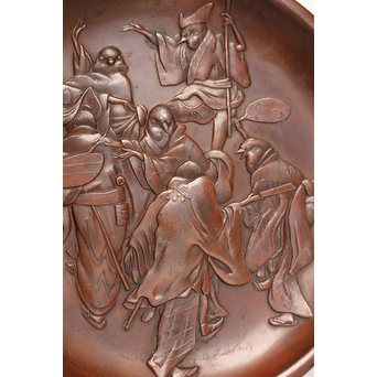 鳥獣戯画風　雀の祝辞銅香盆/小盆　K305 