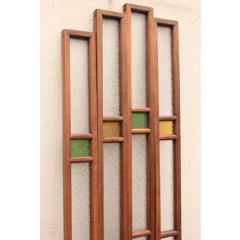 多色ガラス細身欄間/明り取り　4枚1組　R1861 