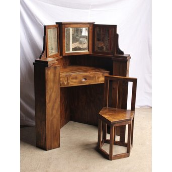 軽井沢彫引手　大正アールデコ家具化粧机と椅子　G261