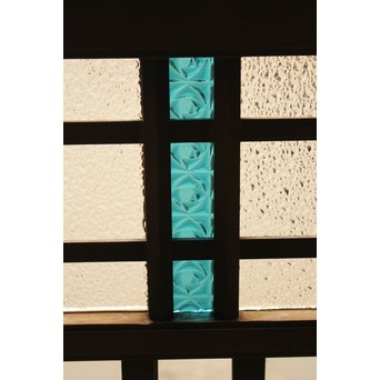 青色プレスガラスの小型窓/ガラス戸　2枚1組　GD952 