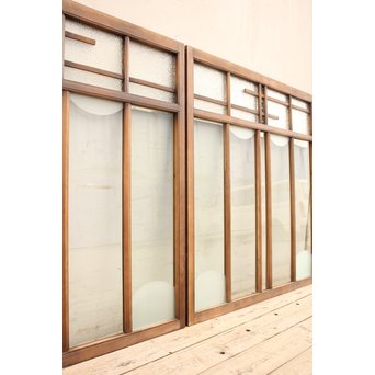 青色プレスガラスの小型窓/ガラス戸　2枚1組　GD952 