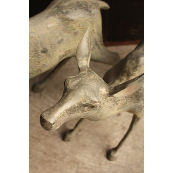 古銅鹿の置物　雄雌つがい　S2780 