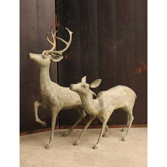 古銅鹿の置物　雄雌つがい　S2780