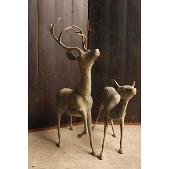 古銅鹿の置物　雄雌つがい　S2780 