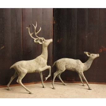 古銅鹿の置物　雄雌つがい　S2780 