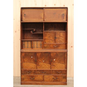 意匠桑の細工茶箪笥　I378