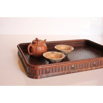 竹巧斎作　竹工芸煎茶盆　K327 