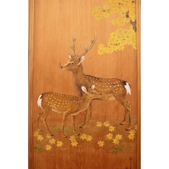 鹿のつがい　板絵　B852 