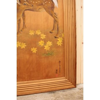 鹿のつがい　板絵　B852 
