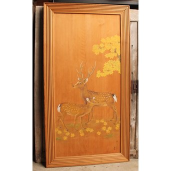 鹿のつがい　板絵　B852