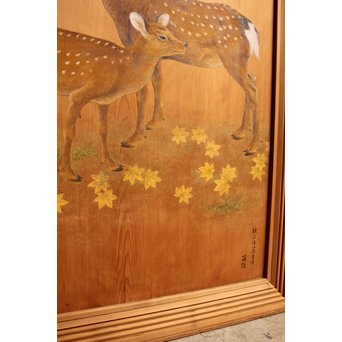 鹿のつがい　板絵　B852 