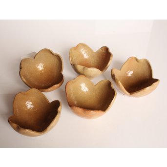 楽九代了入作　楽焼白釉三つ葉向付5客　S2800 