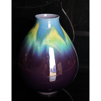 人間国宝　3代徳田八十吉/正彦　碧明釉壺　S2820 