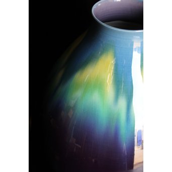 人間国宝　3代徳田八十吉/正彦　碧明釉壺　S2820 