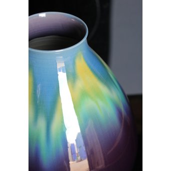 人間国宝　3代徳田八十吉/正彦　碧明釉壺　S2820 