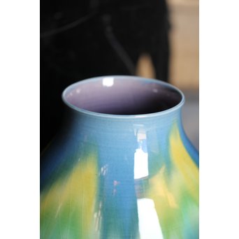 人間国宝　3代徳田八十吉/正彦　碧明釉壺　S2820 