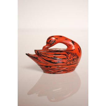 堆朱楊成 木彫根来塗雁形香合　K359 