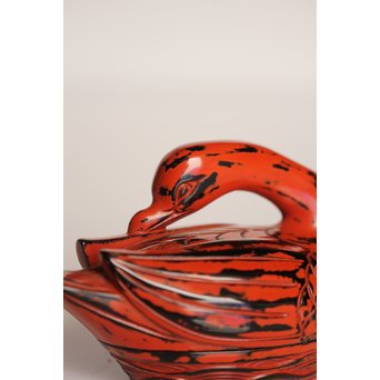 堆朱楊成 木彫根来塗雁形香合　K359 