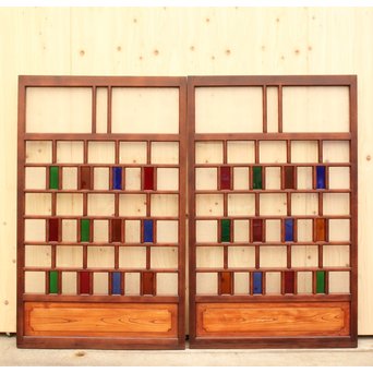 多種細分化升の色ガラス中型建具　2枚1組　GD977