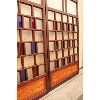 多種細分化升の色ガラス中型建具　2枚1組　GD977 