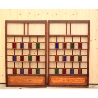 多種細分化升の色ガラス中型建具　2枚1組　GD977 