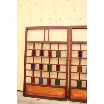 多種細分化升の色ガラス中型建具　2枚1組　GD977 