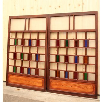 多種細分化升の色ガラス中型建具　2枚1組　GD977 