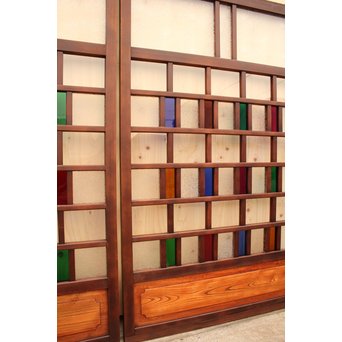 多種細分化升の色ガラス中型建具　2枚1組　GD977 