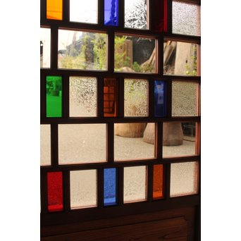 多種細分化升の色ガラス中型建具　2枚1組　GD977 