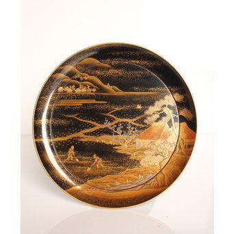 塗師 橘屋友七作　耕作蒔絵高坏　S2839 