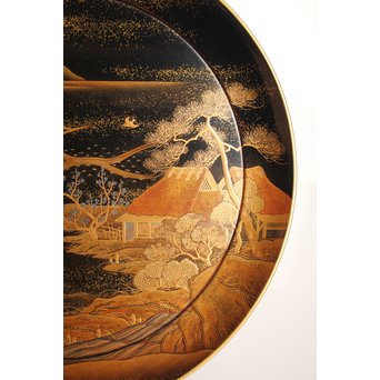 塗師 橘屋友七作　耕作蒔絵高坏　S2839 