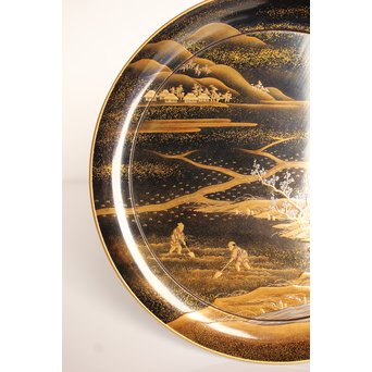 塗師 橘屋友七作　耕作蒔絵高坏　S2839 