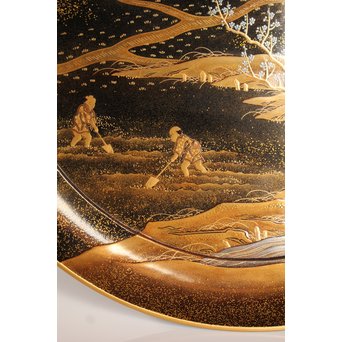 塗師 橘屋友七作　耕作蒔絵高坏　S2839 