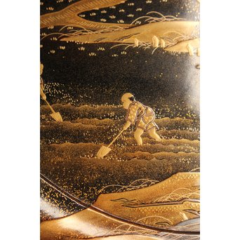 塗師 橘屋友七作　耕作蒔絵高坏　S2839 