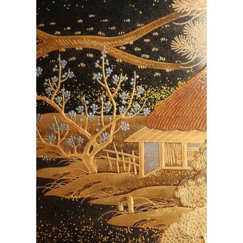 塗師 橘屋友七作　耕作蒔絵高坏　S2839 