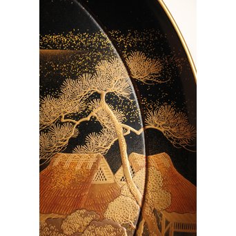 塗師 橘屋友七作　耕作蒔絵高坏　S2839 